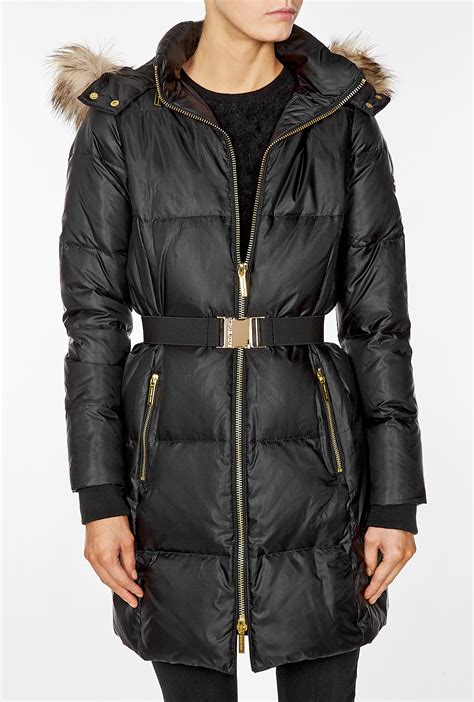 michael kors black quilted faux fur trim hooded down coat|Michael Kors Fur Trim Hooded Down Coat .